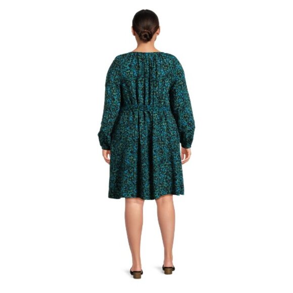 Terra & Sky Women's Plus Size Shirred Mini Dress, Small Disty/Black Soot - Picture 4 of 4